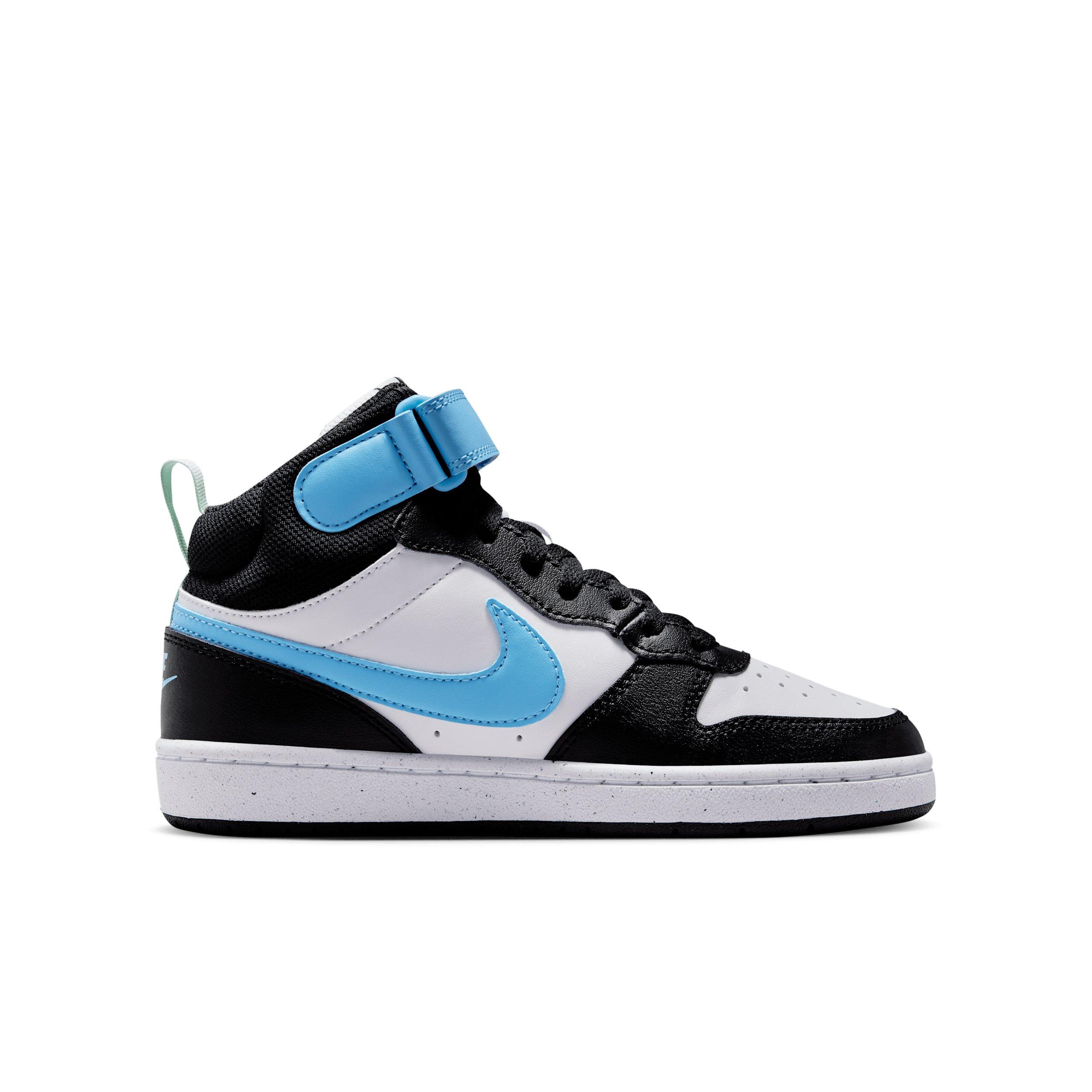Nike Court Borough Mid 2 "White/Black/Arctic Green/Football Blue" Grade School Boys' Shoe - WHITE/BLACK/GREEN/BLUE